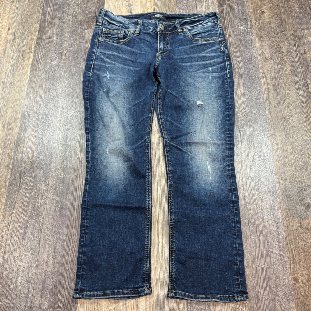Silver Jeans Suki Capri Womens 32x25 Medium Wash Distressed Mid Rise
